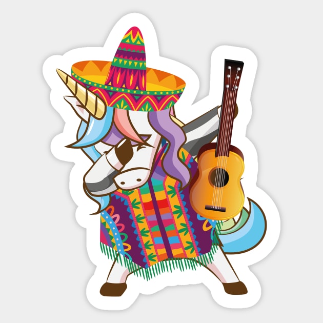 Mexican Dabbing Unicorn Cinco De Mayo Poncho Sombrero Guitar Sticker by jodotodesign